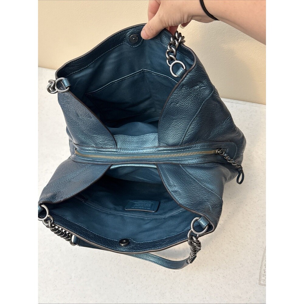 Coach 22209 Lexy Leather Chain Metallic Peacock Teal Tote Shoulder Bag Purse EUC - Picture 16 of 16